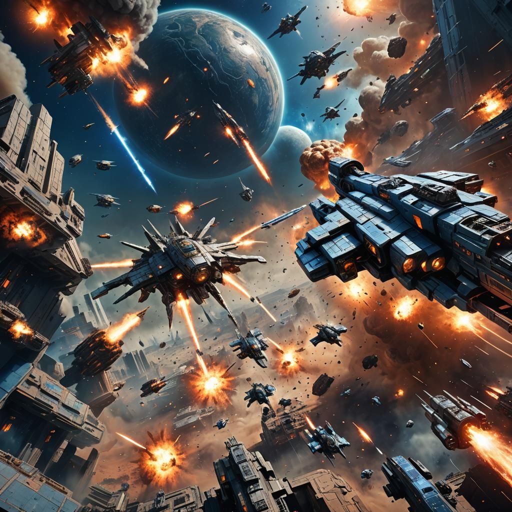 Epic Space Battle with Futuristic Spaceship