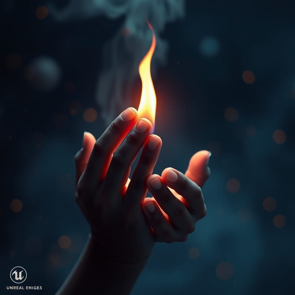 Child Holds Tiny Flame in Vibrant Fantasy Scene