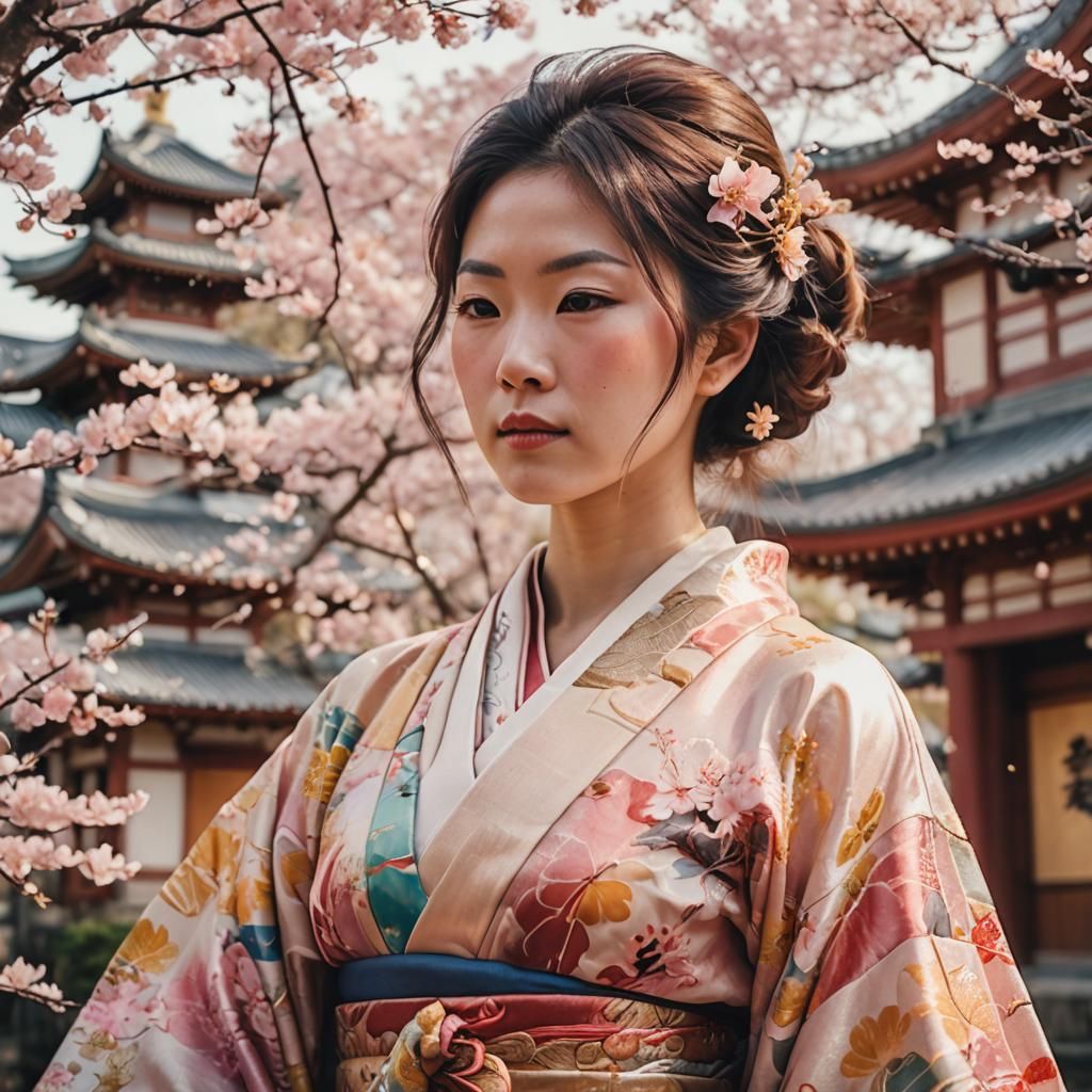 Japanese Woman in Kimono Double Exposure Portrait