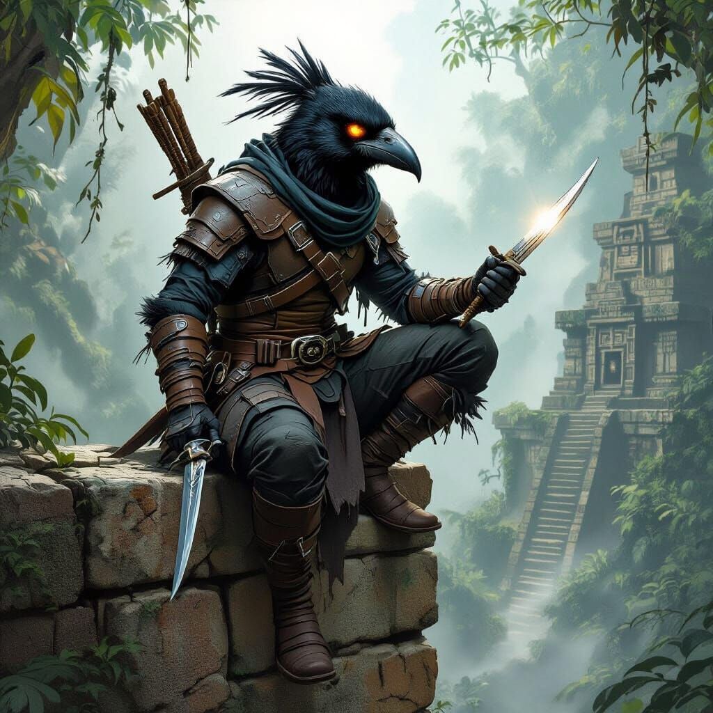 Kenku Rogue Overlooking Jungle Ruins