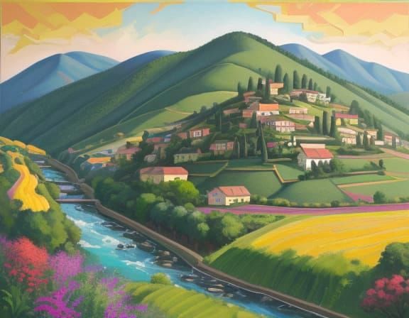 Picturesque Countryside Landscape in Impasto Style