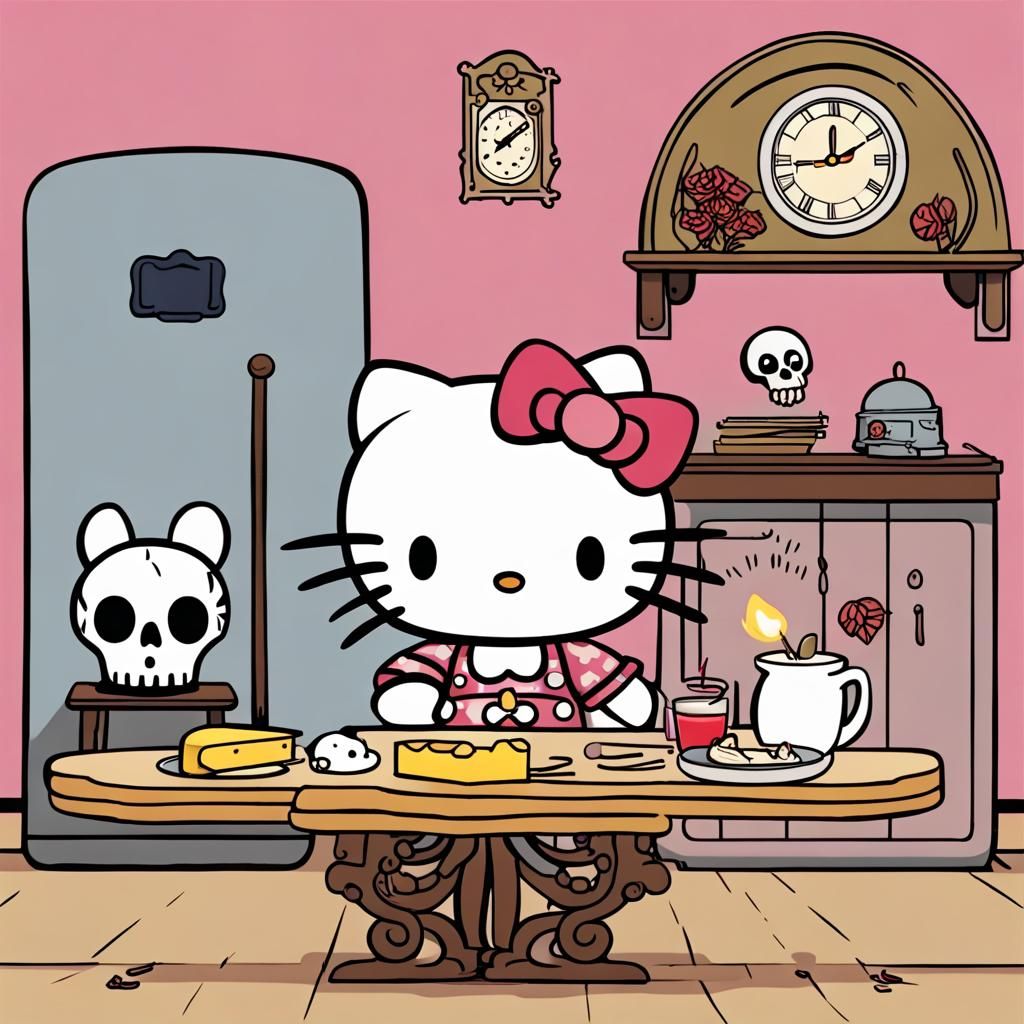 Hello Kitty with Skull, Clock and Candle