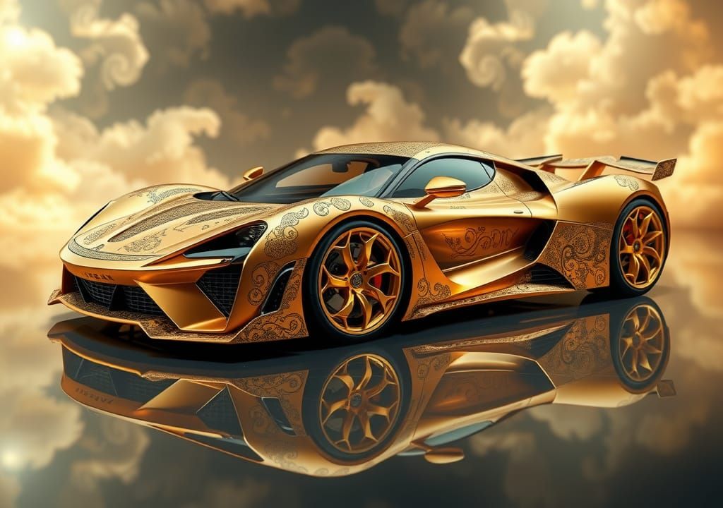 Gilded Supercar with Mughal Filigree in Miniature Style