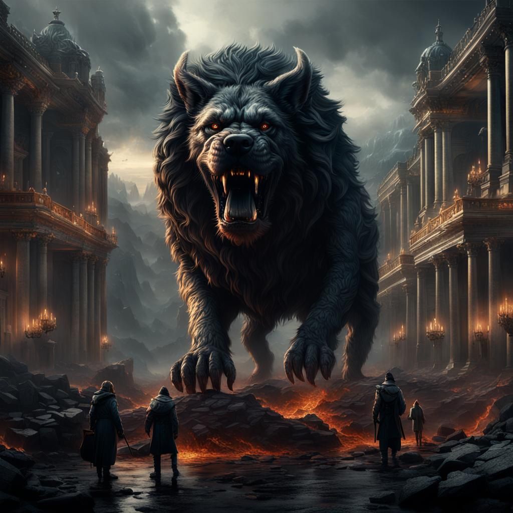 Epic Three-Headed Cerberus Digital Painting