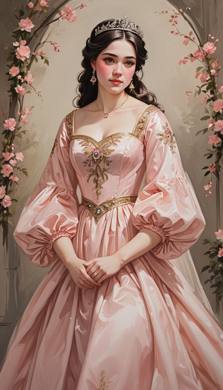 Kind Princess with Sparkling Eyes: Gouache Painting