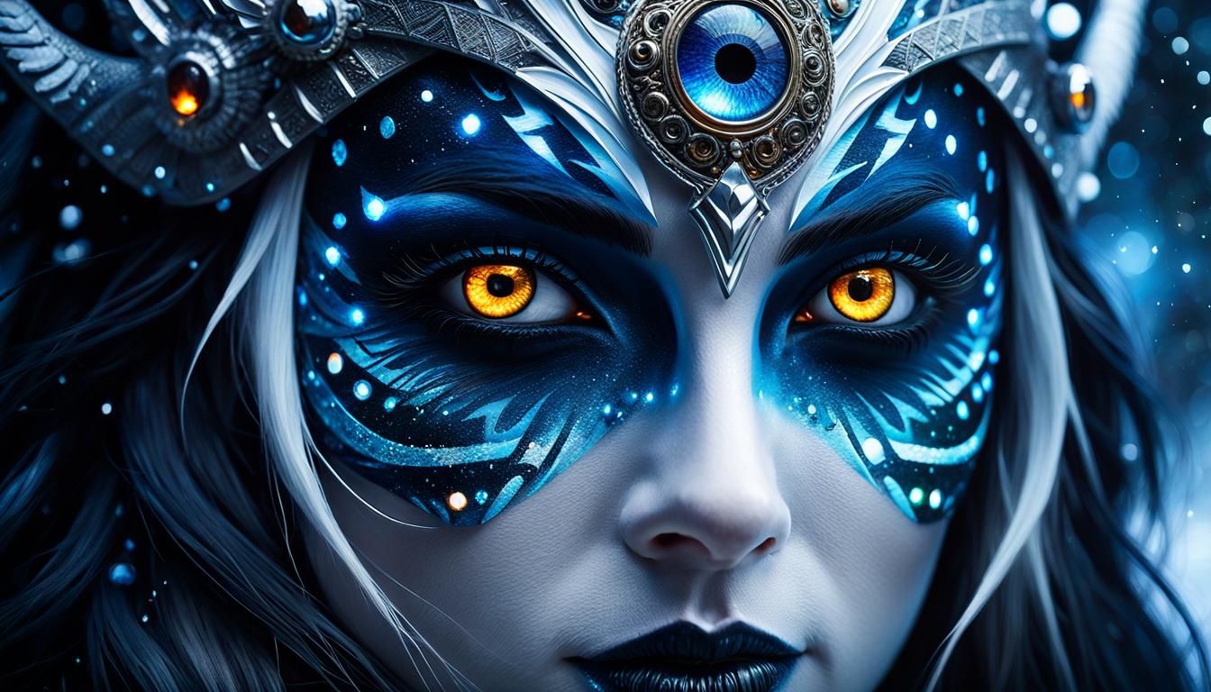 Skadi, Winter Goddess, in Gothic Abstract Oil Painting