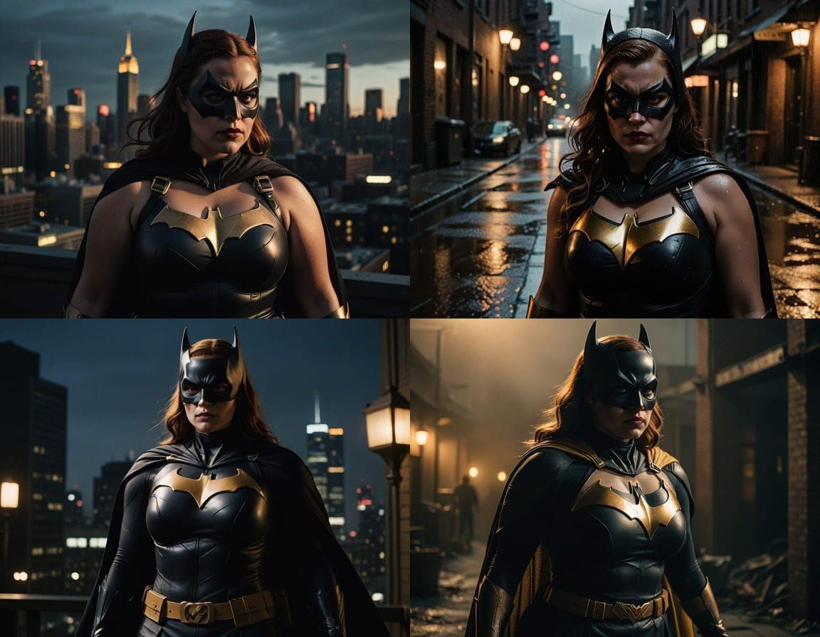 Plus-Size Batgirl in Cinematic Film Still