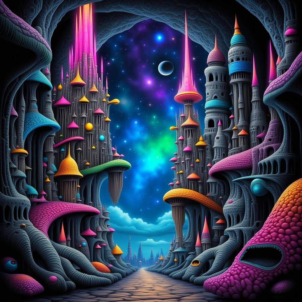 Gothic Hyperrealistic Dystopian Cityscape