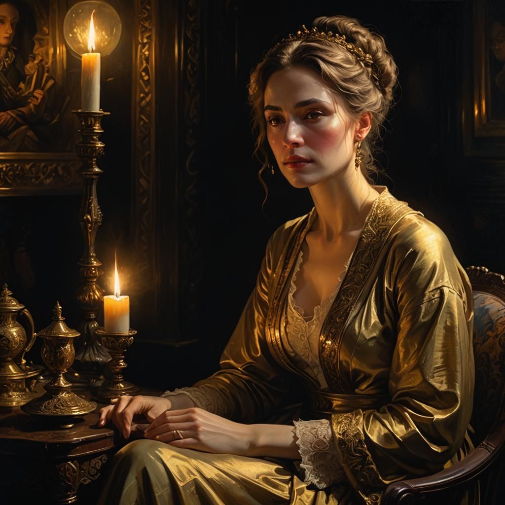 Victorian Woman in Candlelight, Oil Painting