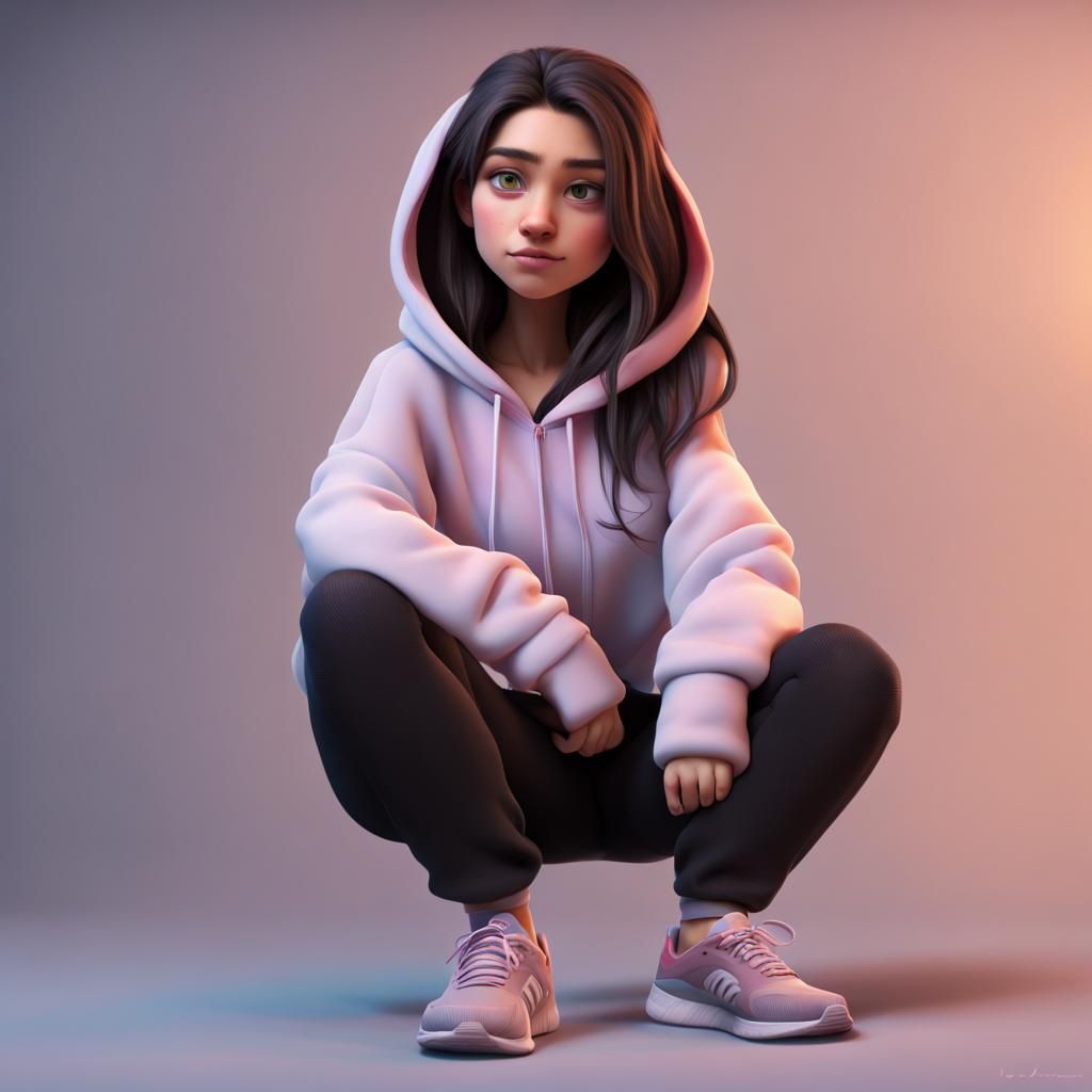 Teenage Girl in Hoodie: 3D Digital Art