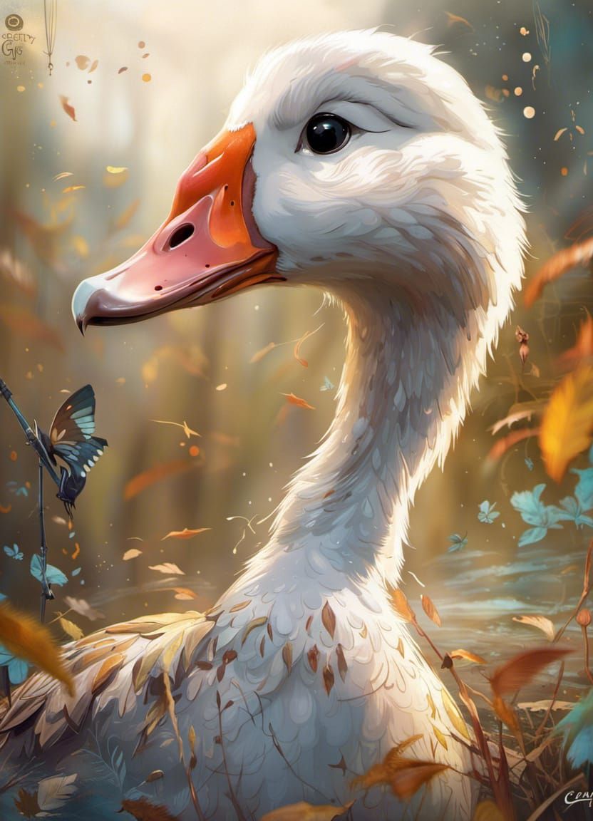 Adorable Golden Goose Portrait in Pixar Style