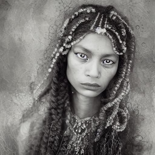 Enigmatic Girl Surrounded by Ancestral Portraits in a Dreaml...