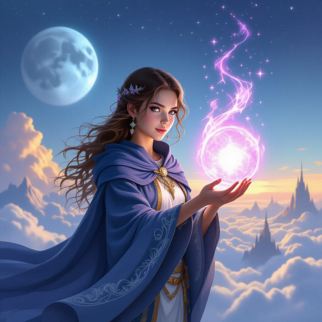 Elara: A Young Sorceress Mastering Elemental Magic