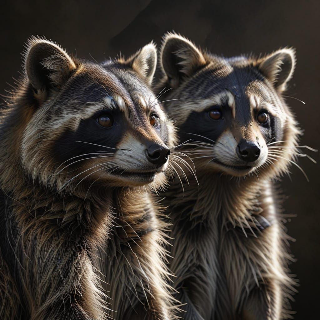 Hyperrealistic Charcoal Drawing of Raccoons