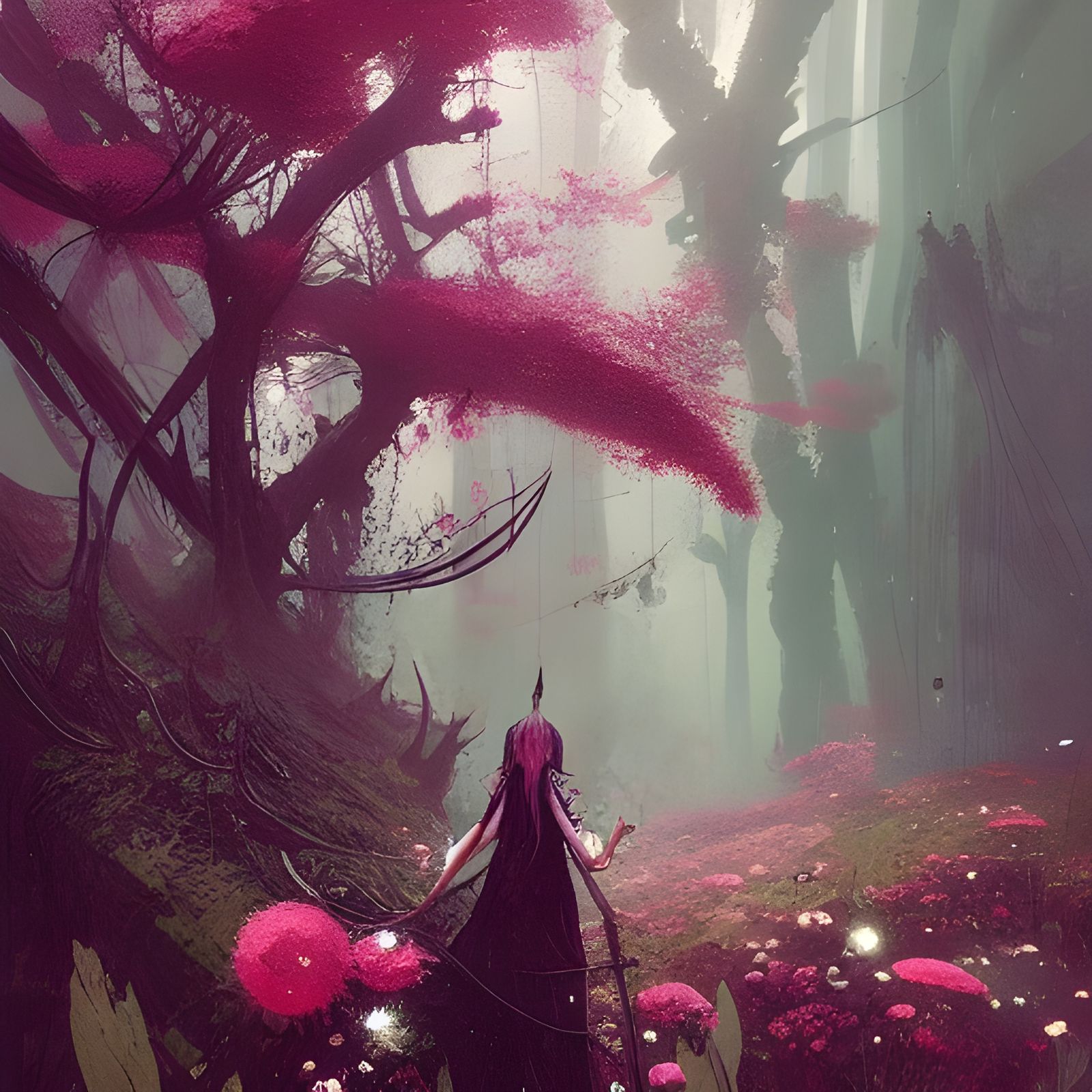 Eldritch Witch in Ominous Floral Forest