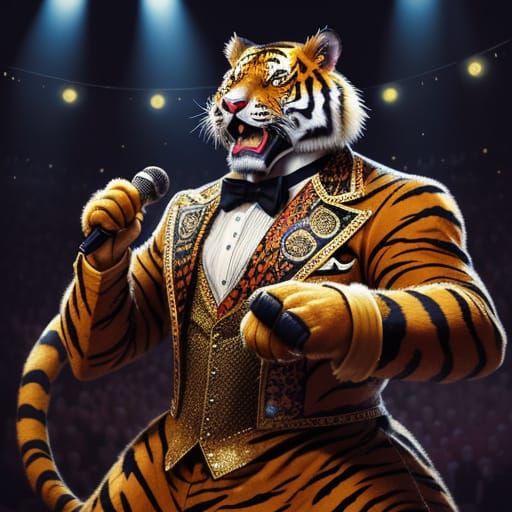 Tiger Opera Singer in Vintage Illustration Style