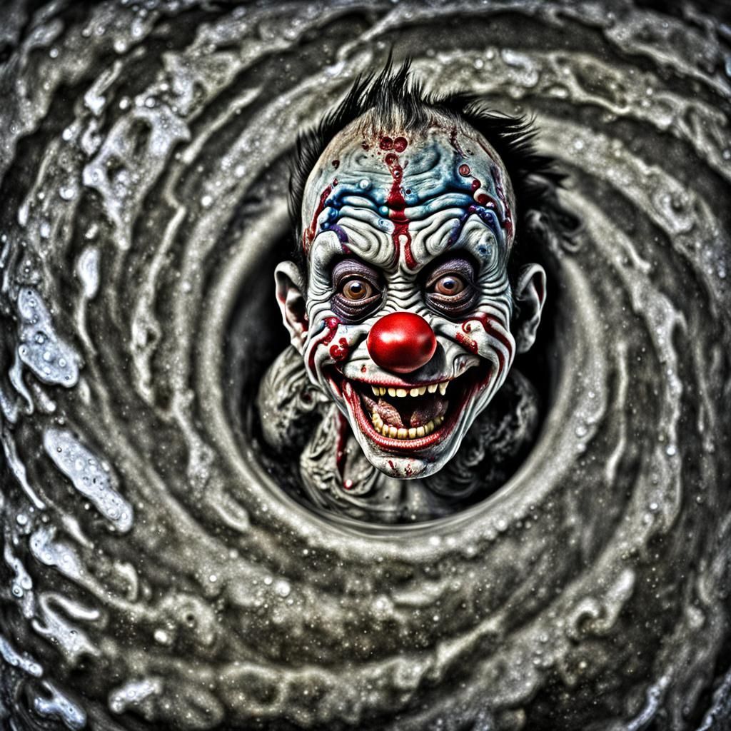 Hyperrealistic Zombie Clown Baby Head in Whirlpool