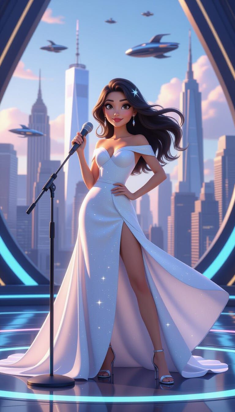 Starlight Singer on Futuristic Stage in 3D Animation