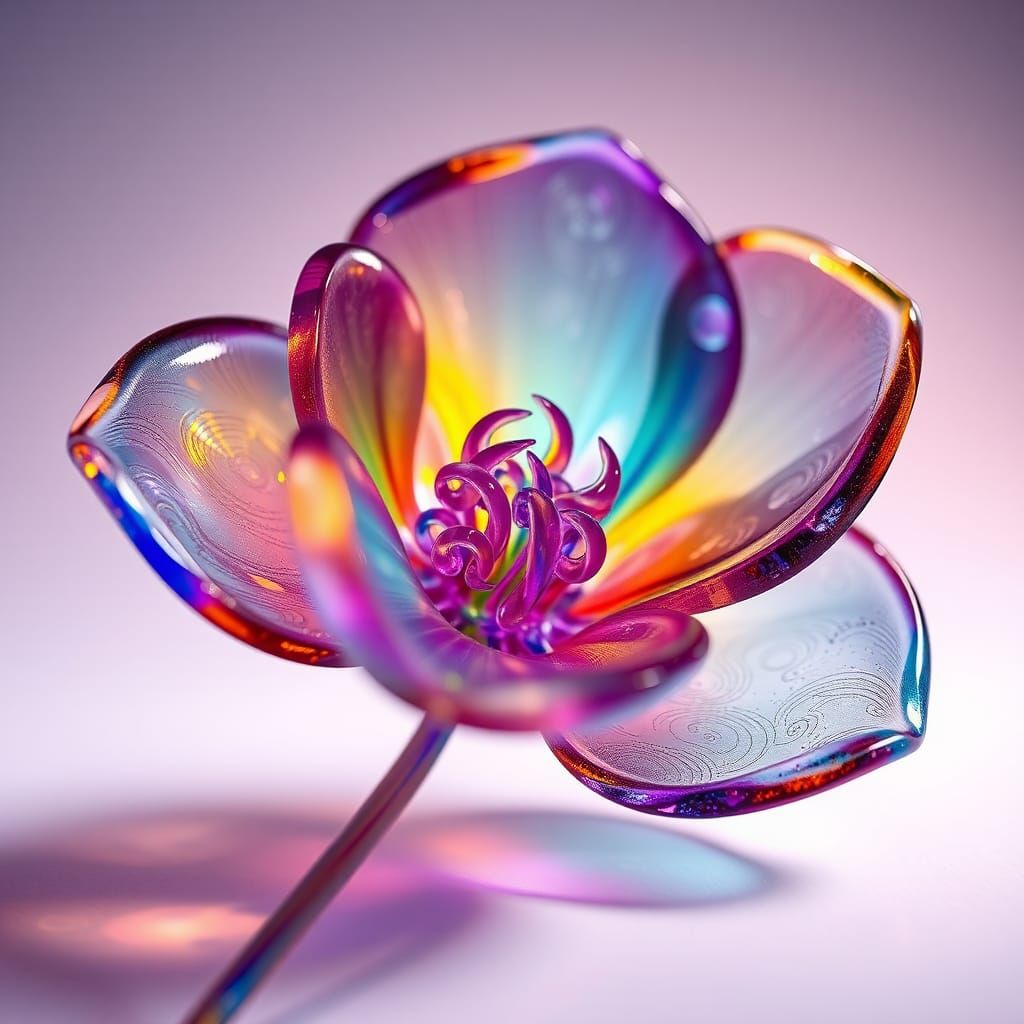 Rainbow Glass Flower: Intricate Digital Art