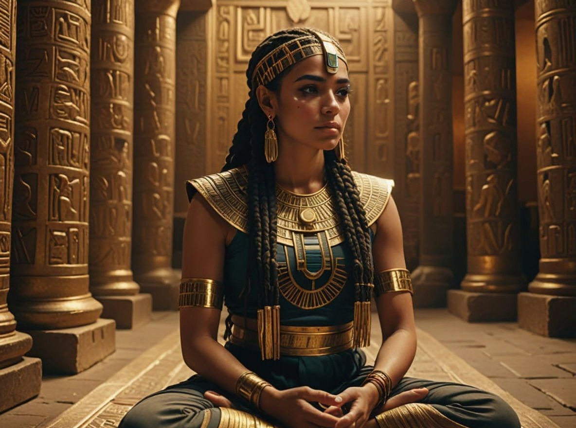 Egyptian Priestess Meditating in Ancient Temple