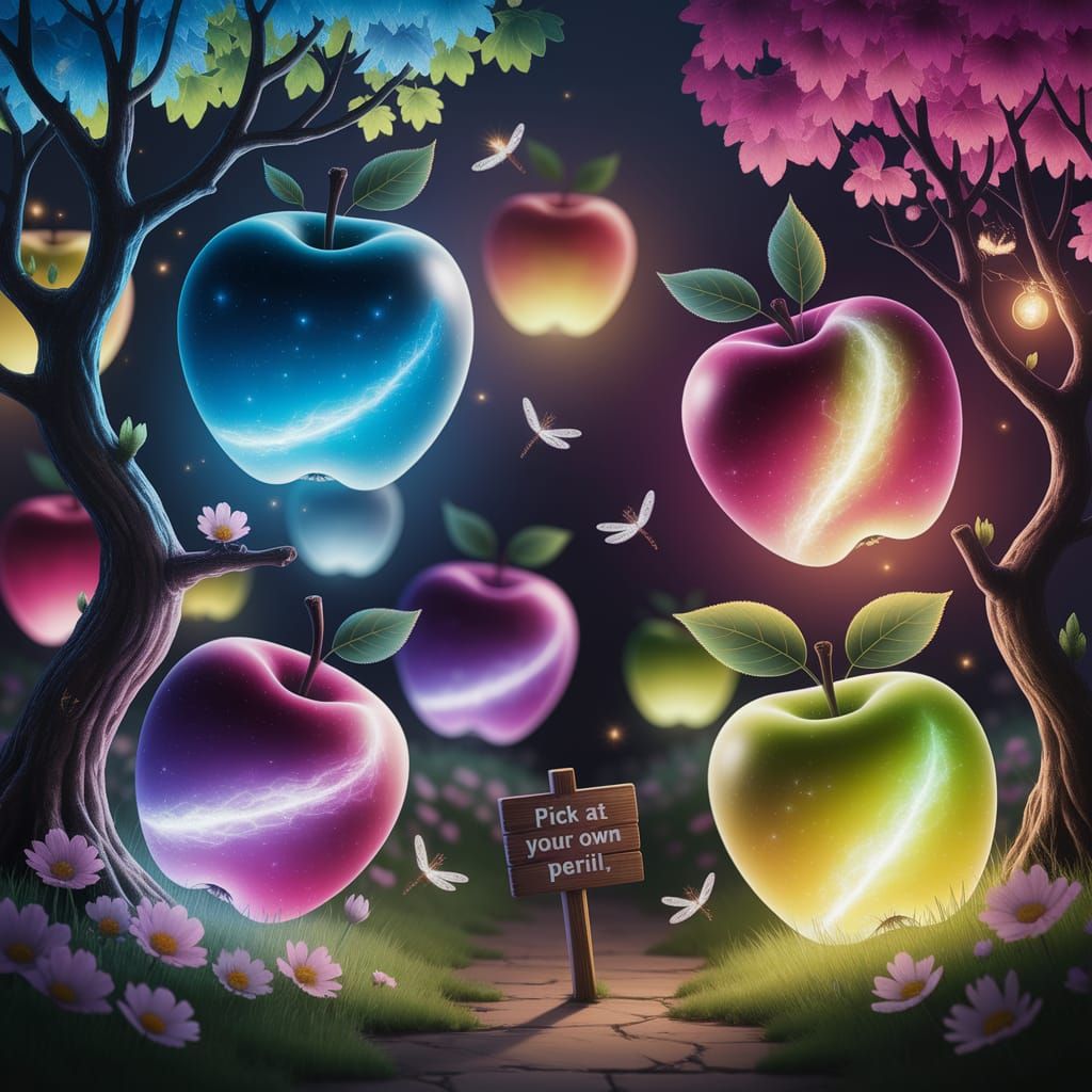 Whimsical Bioluminescent Orchard at Twilight