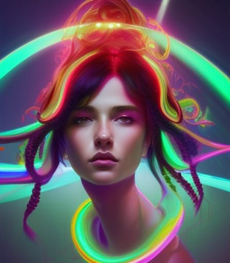 Galactic Lady Portrait with Neon Spirals