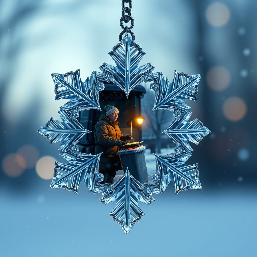Snowflake Vision of a Dedicated Garbage Man on Christmas