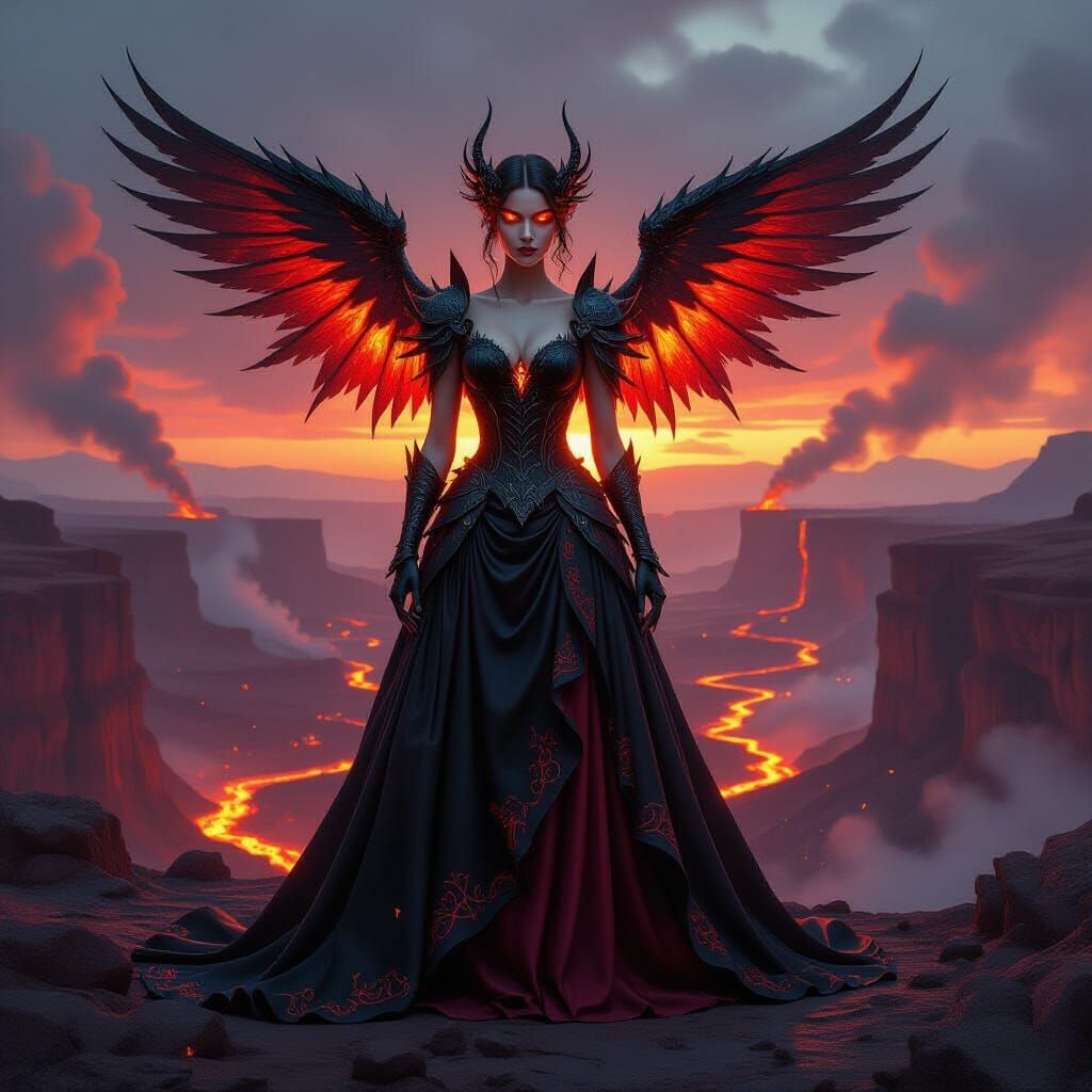 Fire and Shadow Princess in Hyper-Realistic Fantasy Style