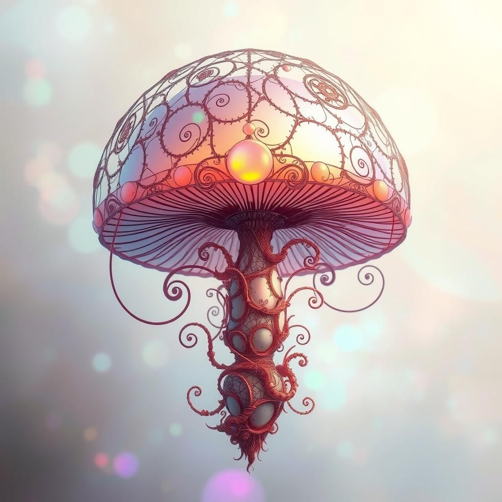 a beautiful floating mushroom composed of fractured filigree...