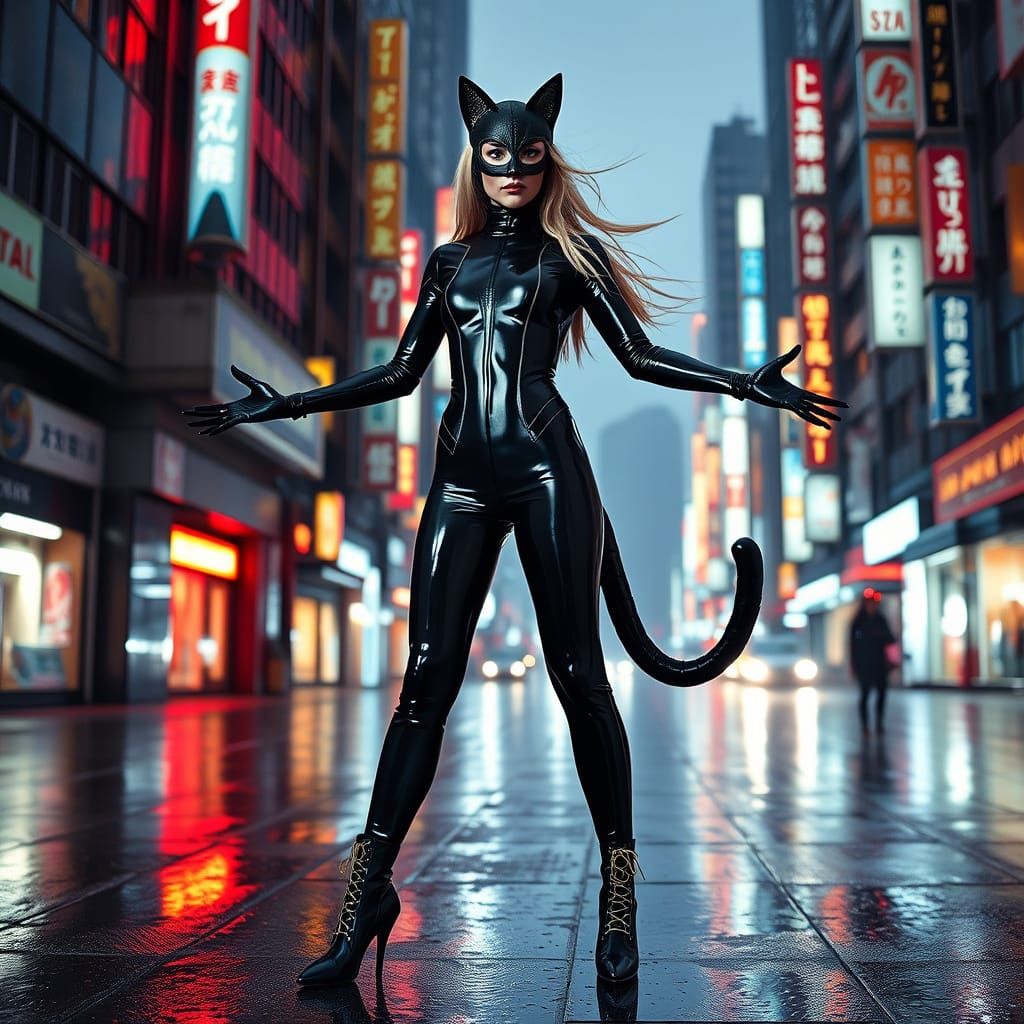 Cyberpunk Goddess Emerges in Tokyo's Neon Heart