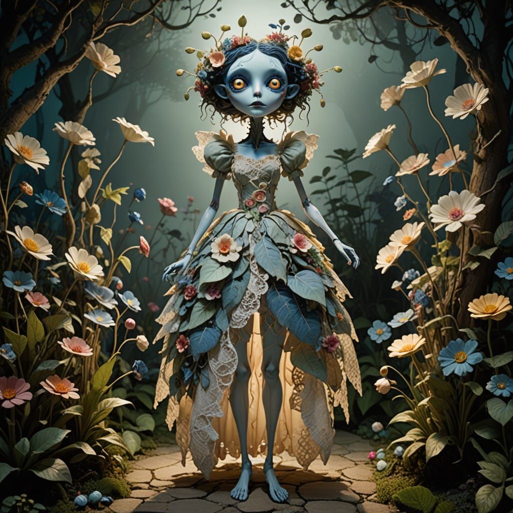 Surreal Plant-Human Hybrid in Whimsical Garden