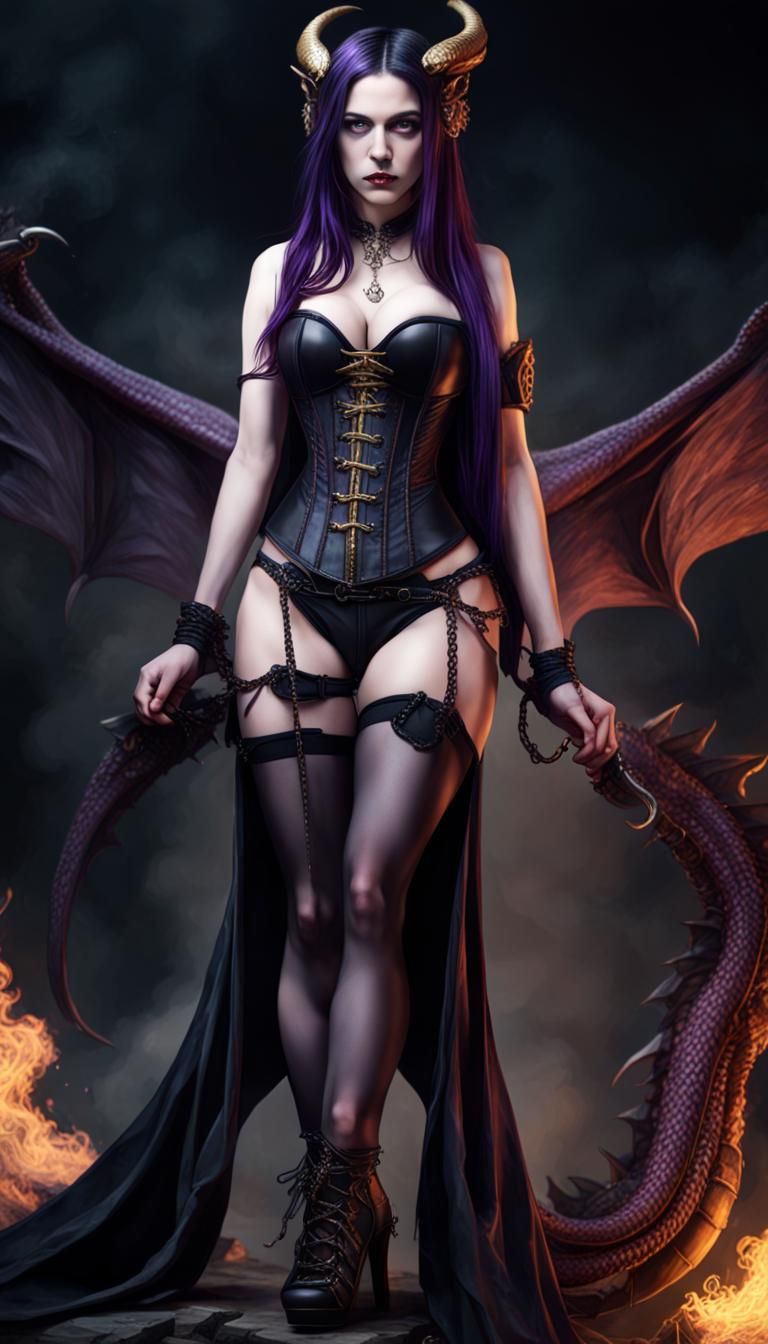 Steampunk Demoness with Dragon Corset in 4K