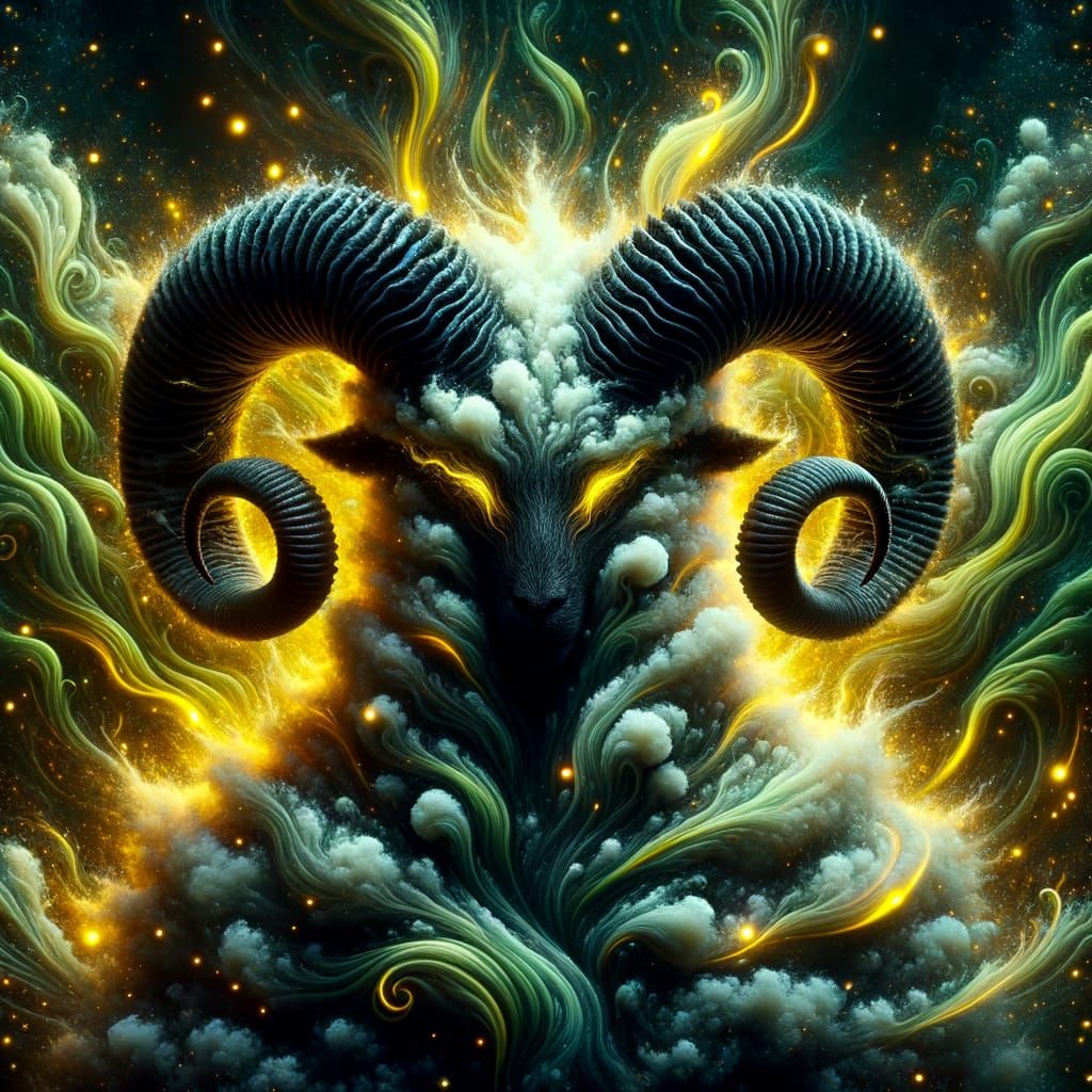 Mystical Humanoid with Flaming Horns and Entourage