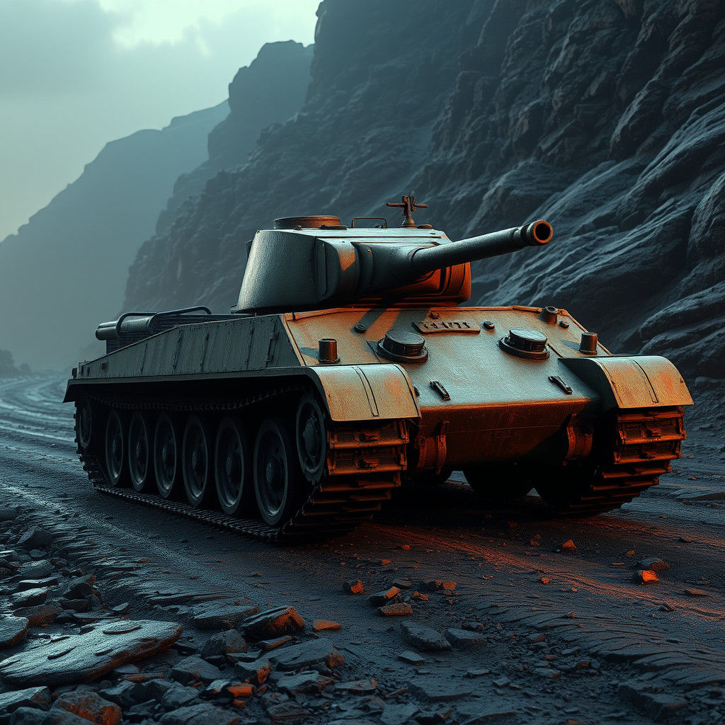 Churchill Tank on Rocky Road in Morning Light