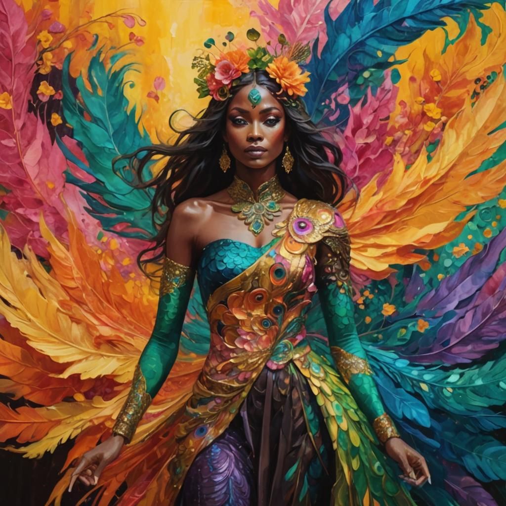 Dragon-Peacock Woman in Abstract Expressionism