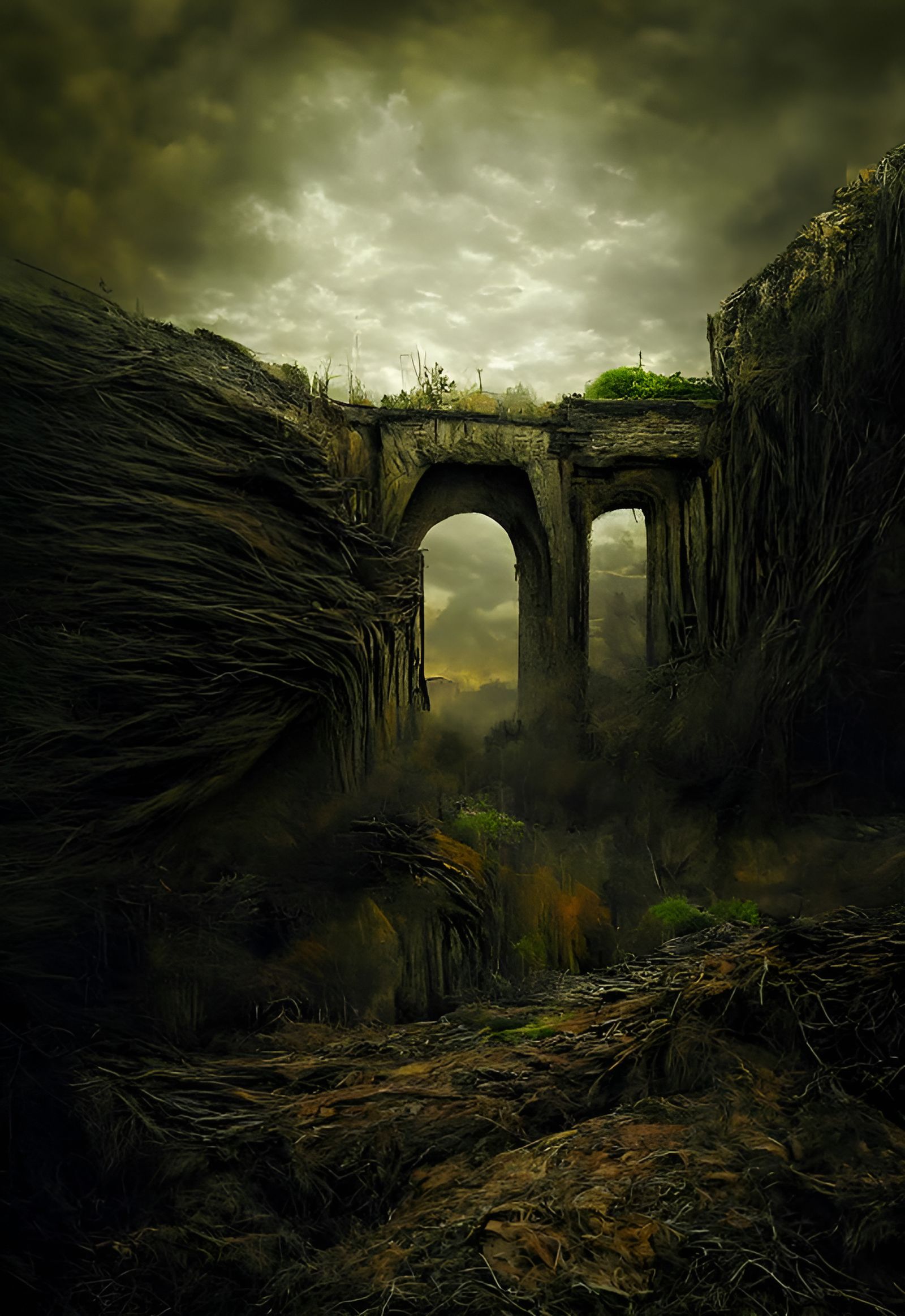 Eerie Victorian Ruins in Overgrown Landscape