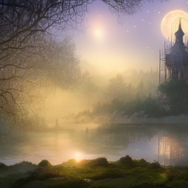 Clocktower Overlooking Elven Gardens in Matte Style