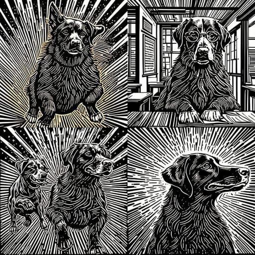 Linocut Print: Black Lab Greets Owner