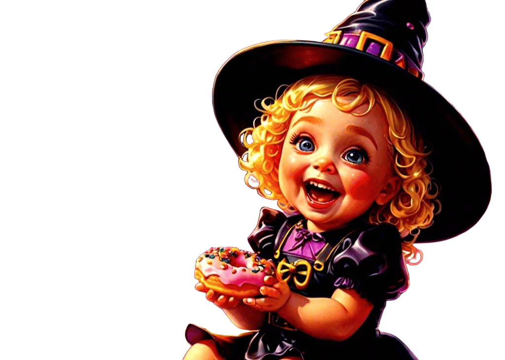 Baby Witch Eats Donuts: Candy Art Illustration
