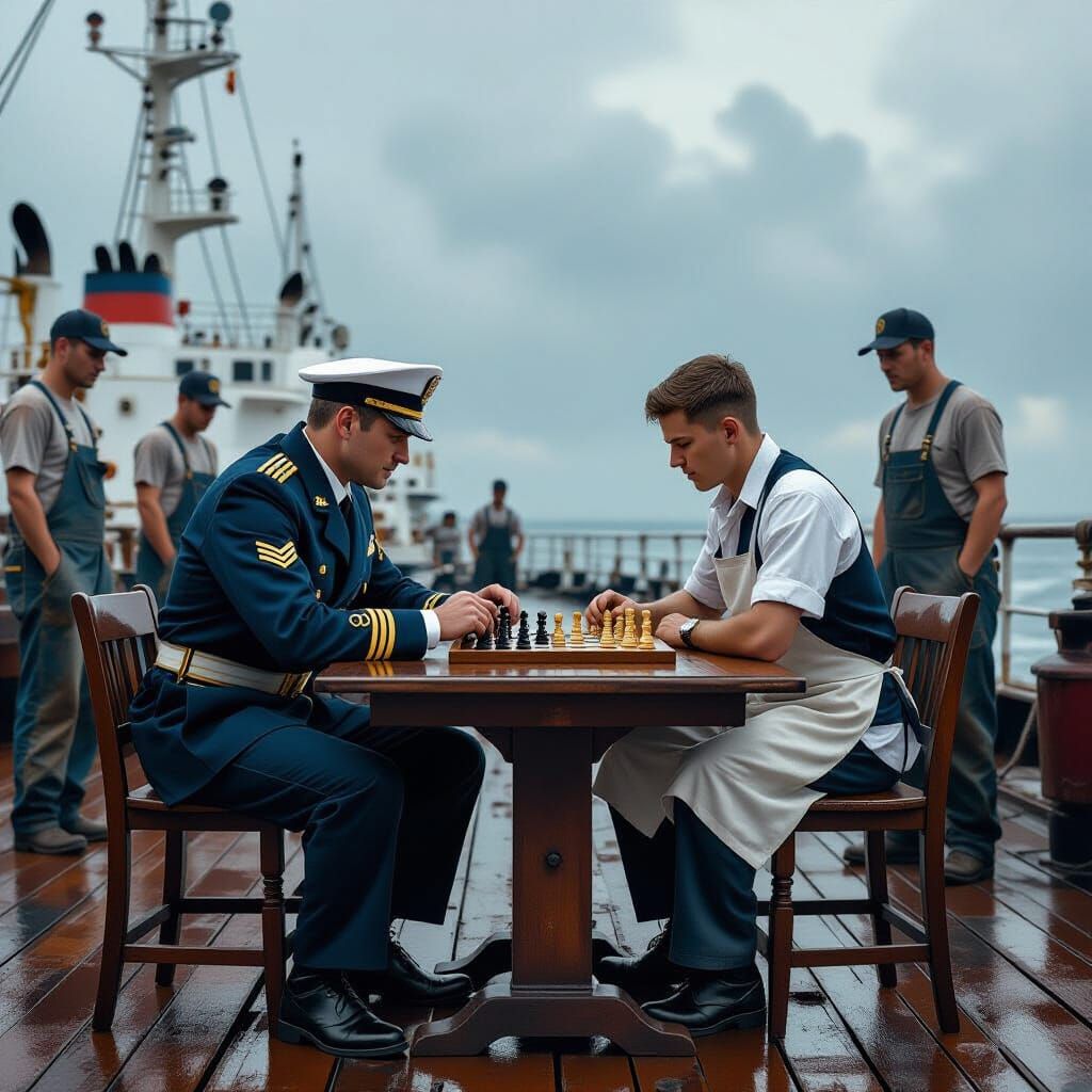 Chess Match on Tanker Ship Deck