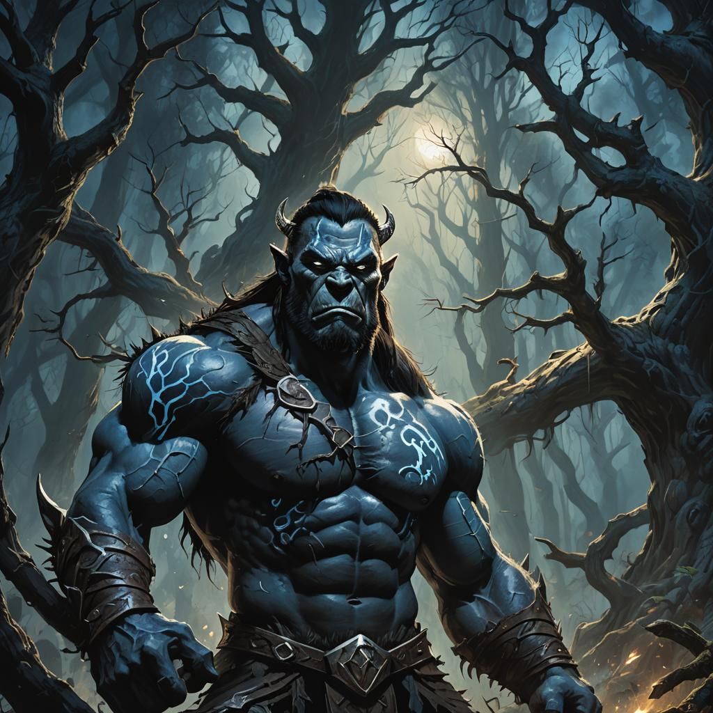 Orc covered in glowing runes