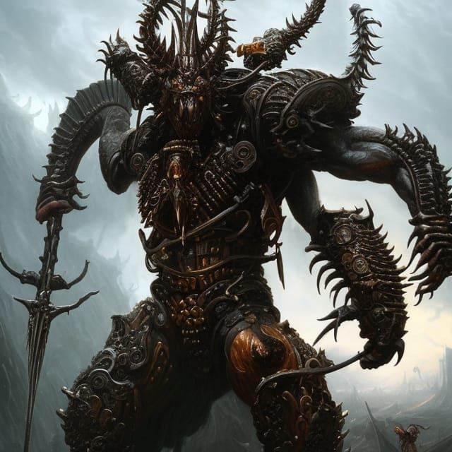 Portrait of Anthropamorphic 4 armed insectoid warrior