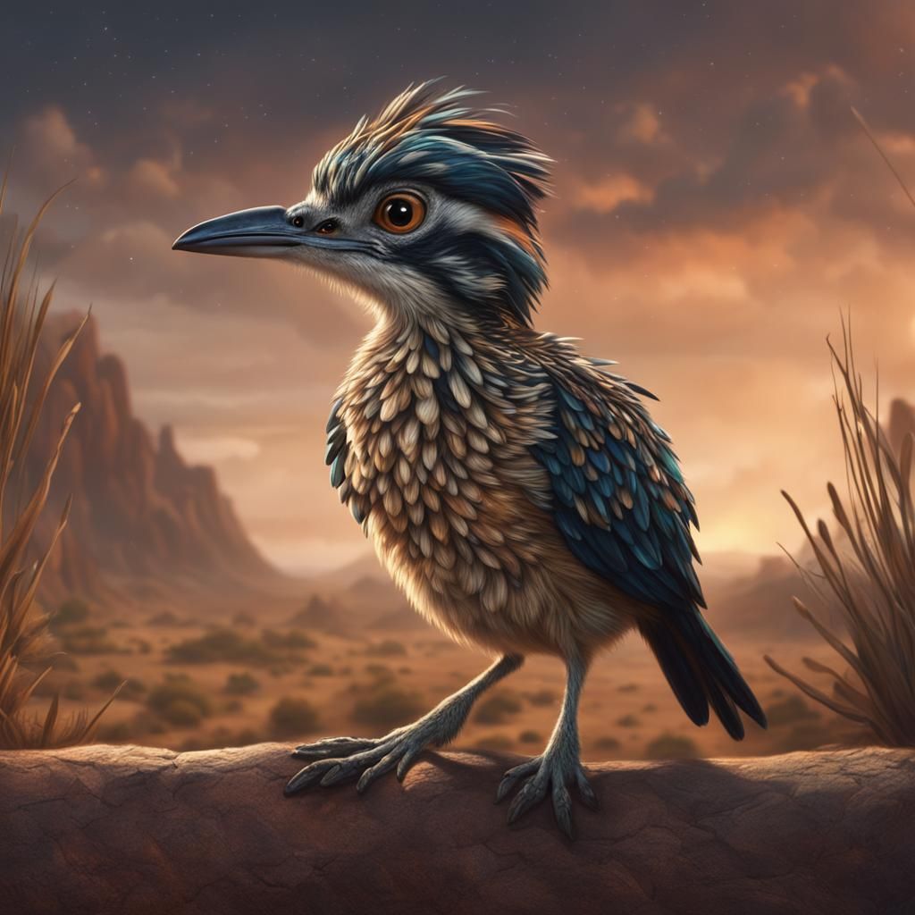 Detailed Digital Painting of a Baby Roadrunner