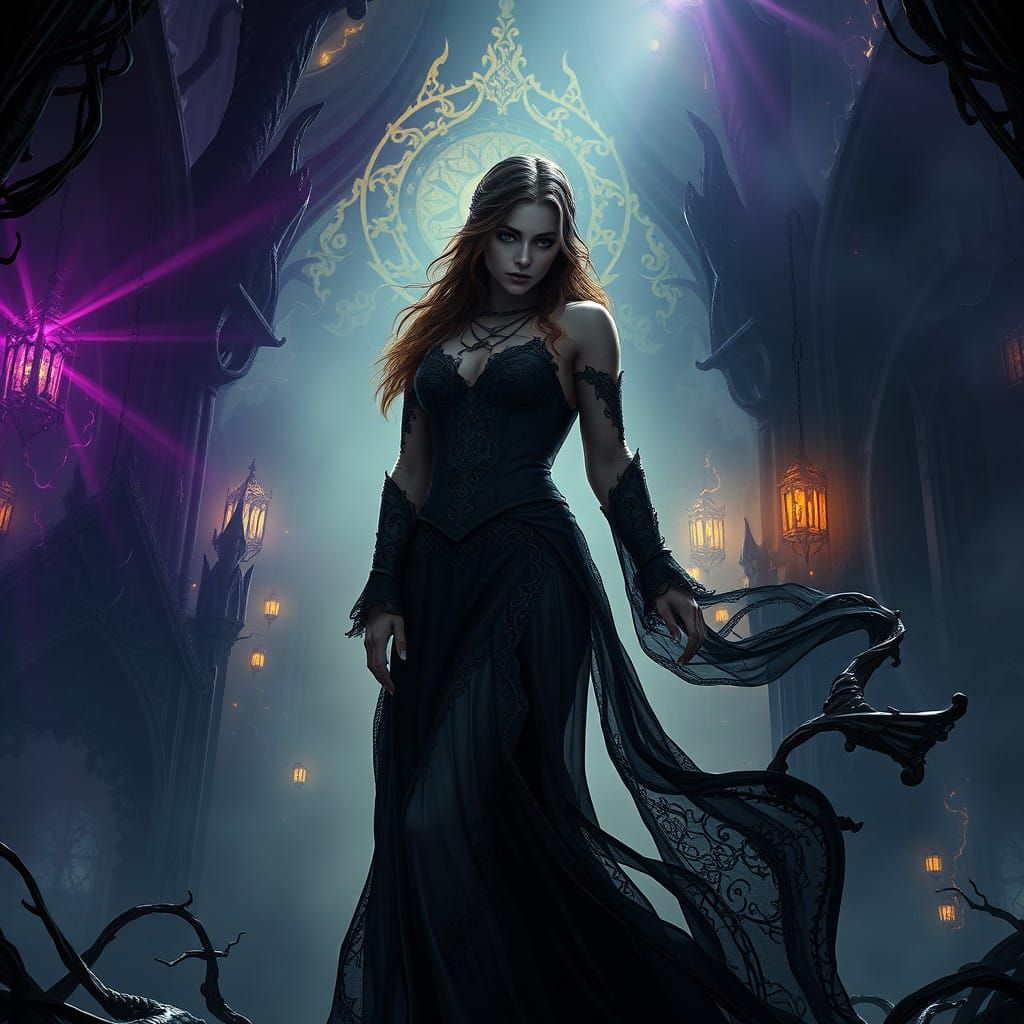 Dark Fantasy Princess Nesta Archeron in Gothic Fantasy Scene