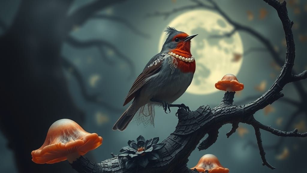 Victorian Robin in a Burton-esque Forest