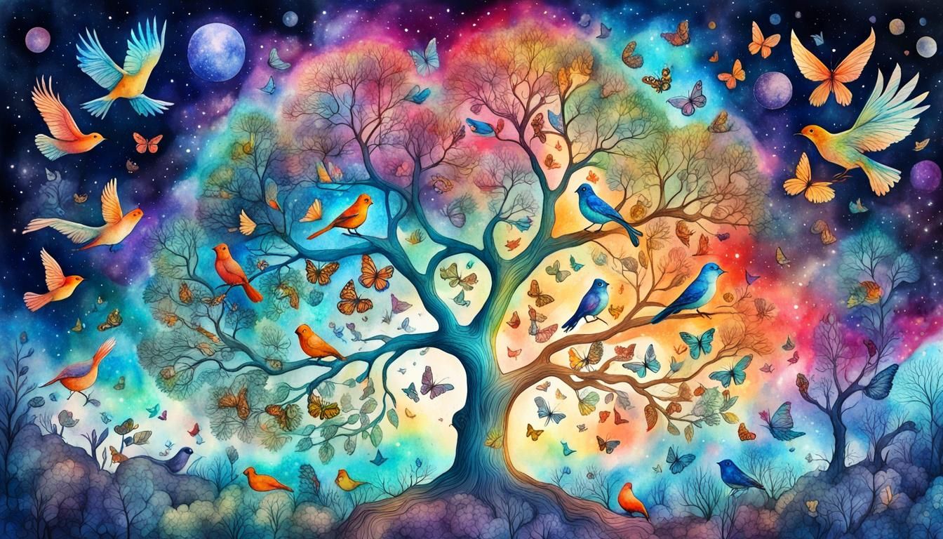 Tree of Life with Birds and Butterflies