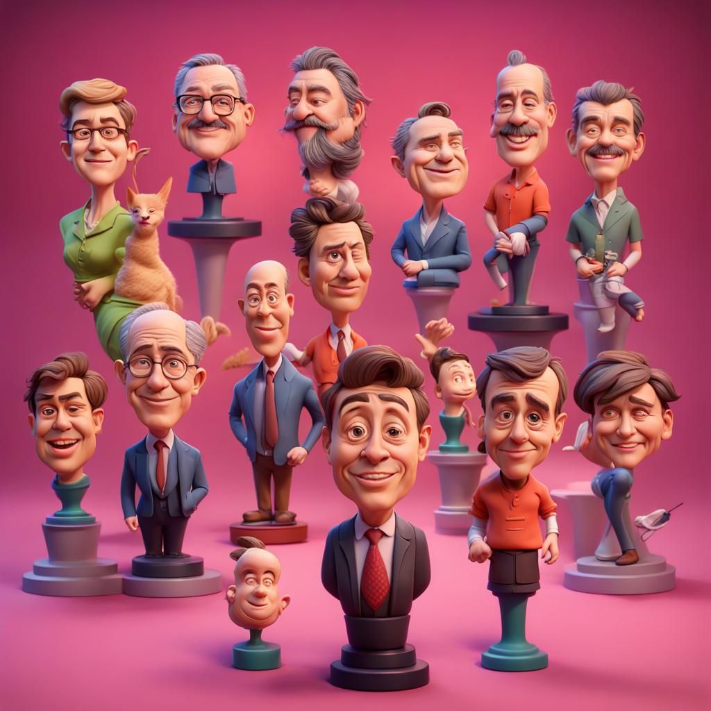 Bobblehead Figures in 3D Digital Art Style