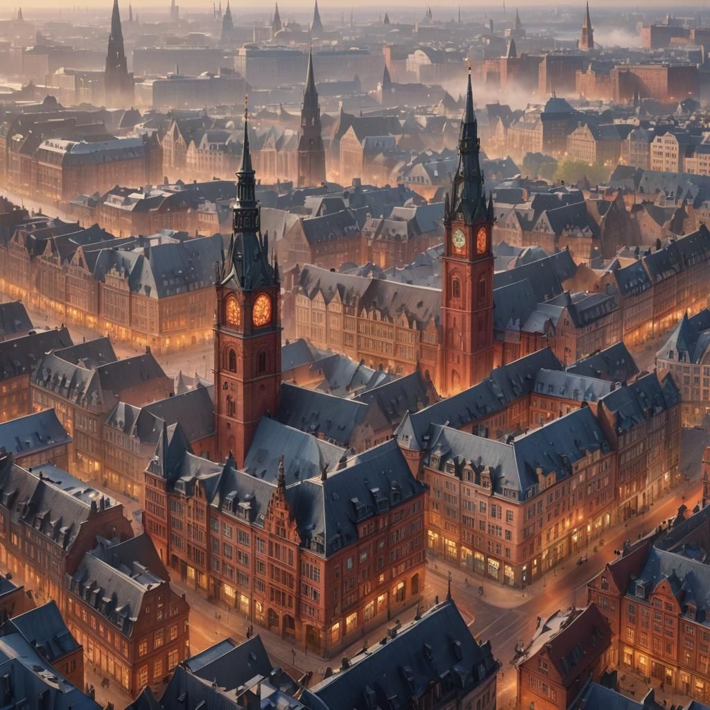 Watercolour Fantasy Landscape of German Cityscape