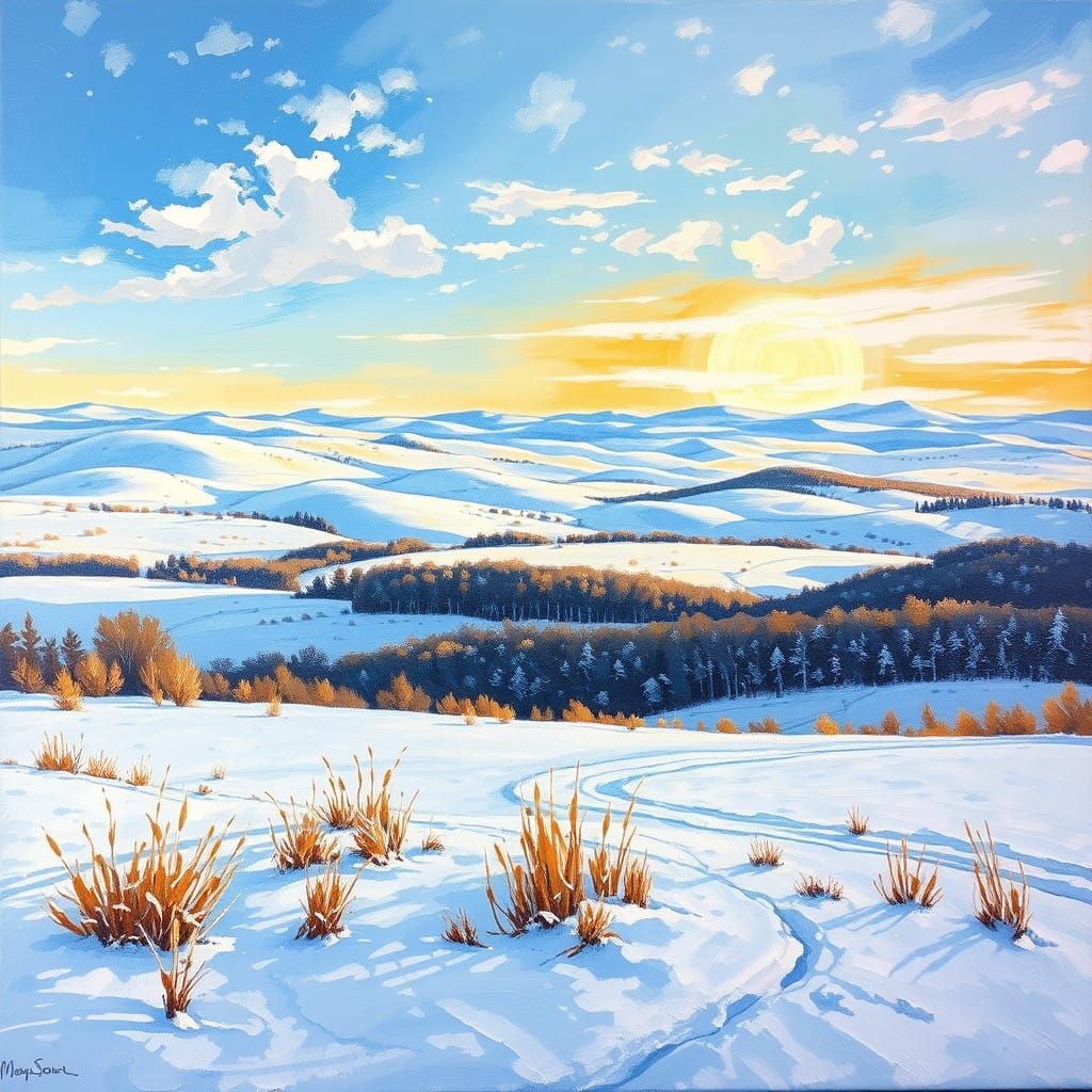 Vibrant Winter Landscape in Visionary Art Style