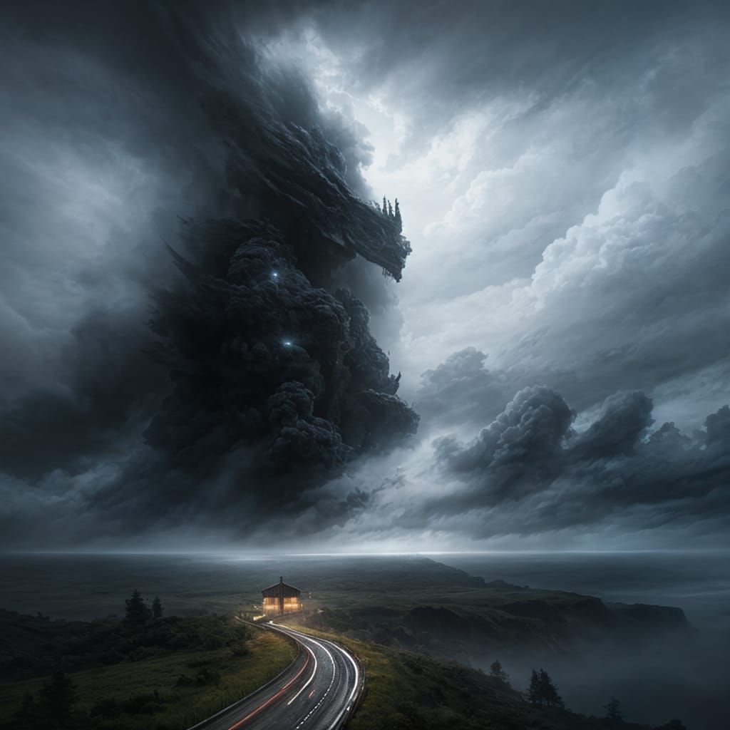 Woman in Stormy Landscape: Digital Matte Painting